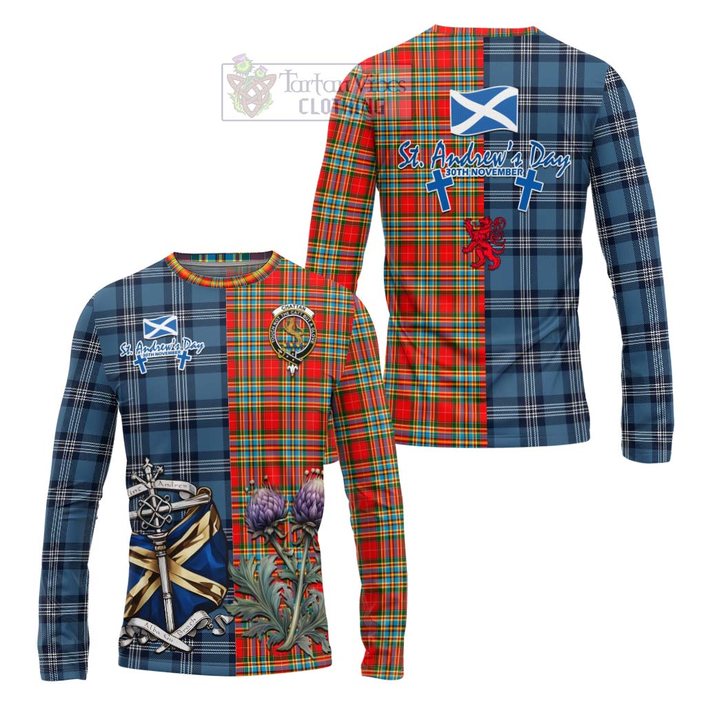 Tartan Vibes Clothing Chattan Tartan Long Sleeve T-Shirt Happy St. Andrew's Day Half Tartan Style