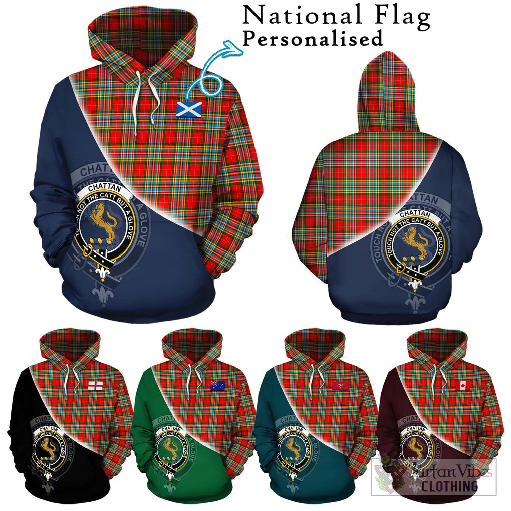 Chattan Tartan Hoodie with Personalised National Flag and Family Crest Half Style Zip Hoodie - Tartanvibesclothing Shop