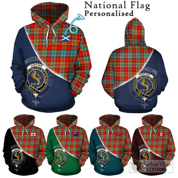 Chattan Tartan Hoodie with Personalised National Flag and Family Crest Half Style