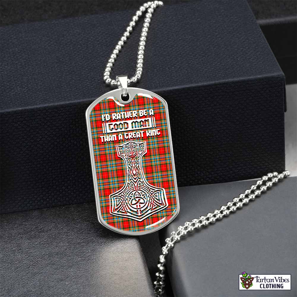 Tartan Vibes Clothing Chattan Tartan Dog Tag Necklace Viking Mjolnir Style