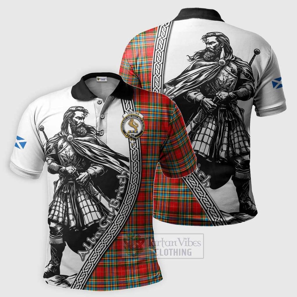 Tartan Vibes Clothing Chattan Tartan Clan Crest Polo Shirt with Highlander Warrior Celtic Style