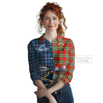 Chattan Tartan Women's Casual Shirt Happy St. Andrew's Day Half Tartan Style