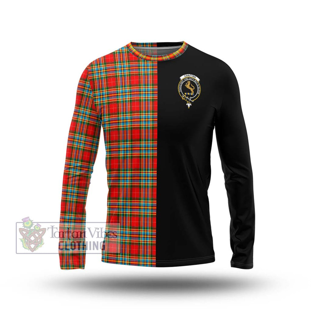 Chattan Tartan Long Sleeve T-Shirt with Family Crest and Half Of Me Style Unisex - Tartanvibesclothing Shop