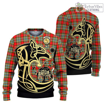 Chattan Tartan Ugly Sweater with Family Crest Celtic Wolf Style