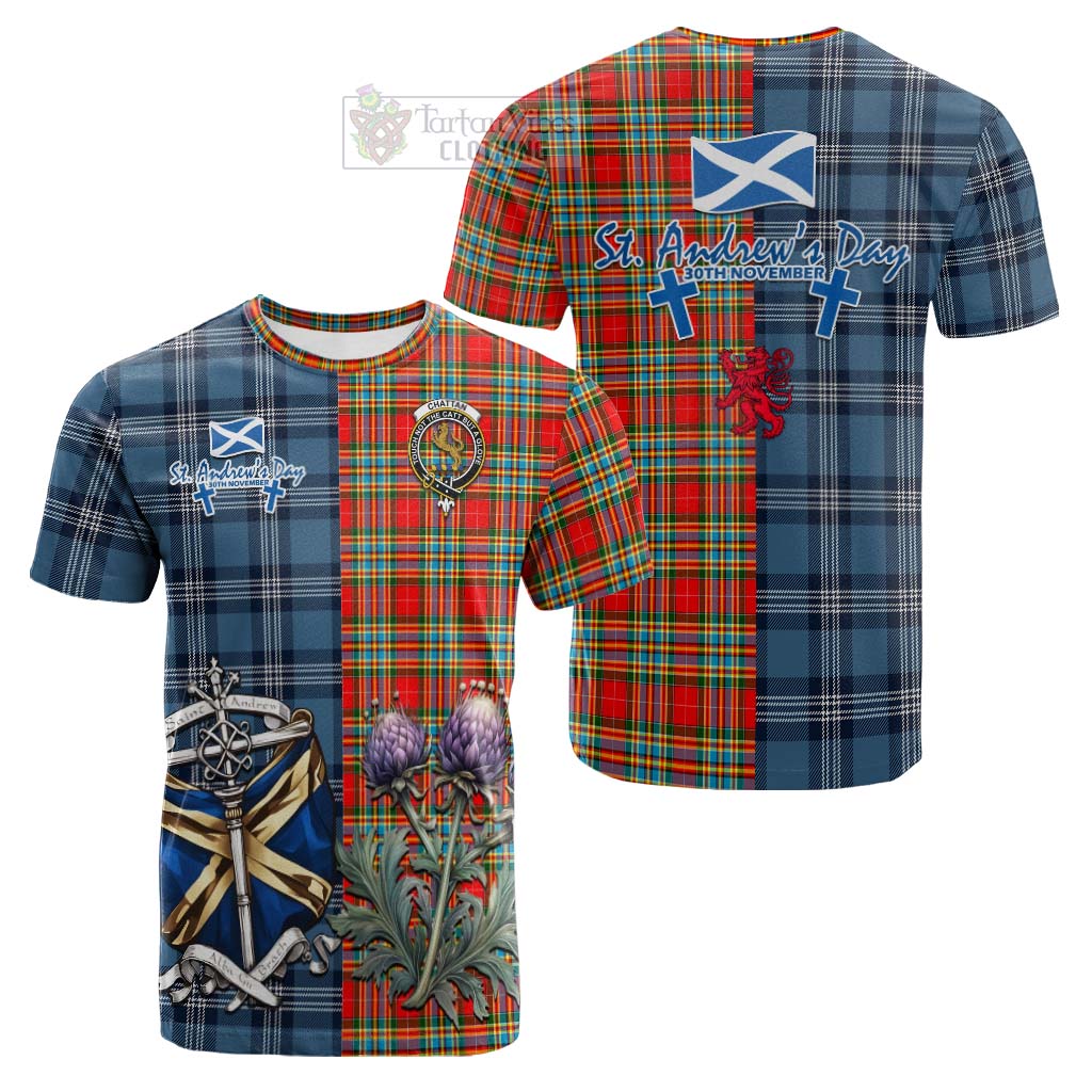 Tartan Vibes Clothing Chattan Tartan Cotton T-shirt Happy St. Andrew's Day Half Tartan Style