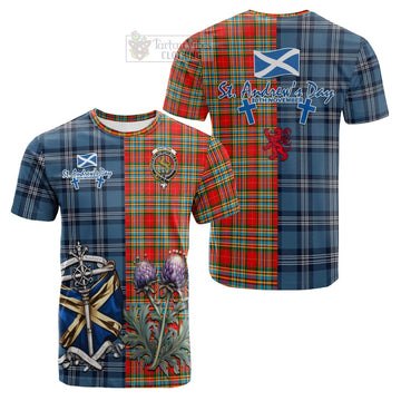 Chattan Tartan Cotton T-shirt Happy St. Andrew's Day Half Tartan Style