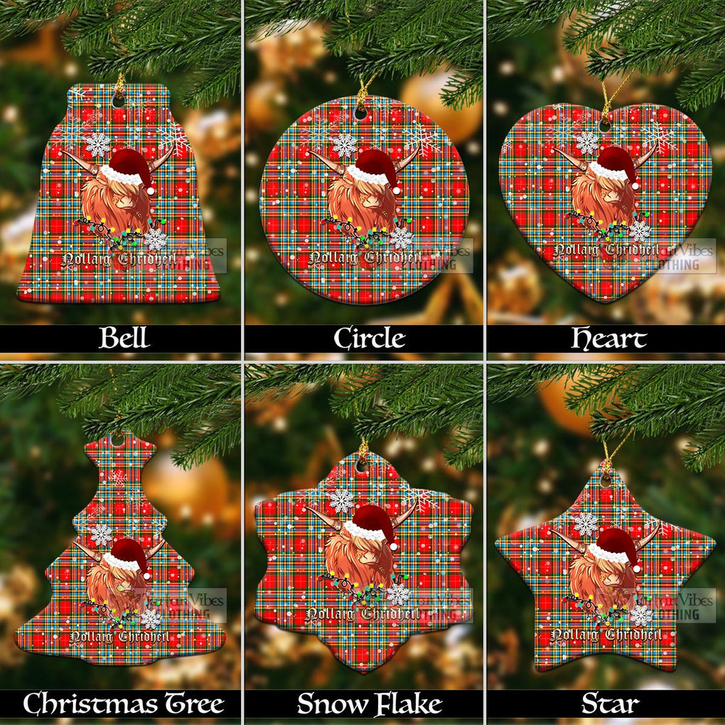 Tartan Vibes Clothing Chattan Clan Tartan Ornament with Christmas Twinkle Highland Cattle