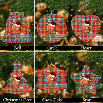 Chattan Clan Tartan Ornament with Christmas Twinkle Highland Cattle