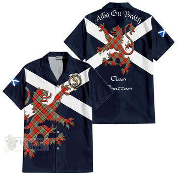 Chattan Tartan Lion Rampant Short Sleeve Button Shirt  Proudly Display Your Heritage with Alba Gu Brath and Clan Name