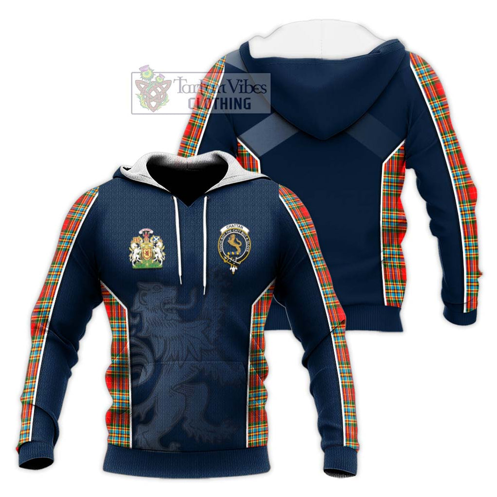 Chattan Tartan Knitted Hoodie with Family Crest and Lion Rampant Vibes Sport Style Unisex Knitted Pullover Hoodie - Tartan Vibes Clothing