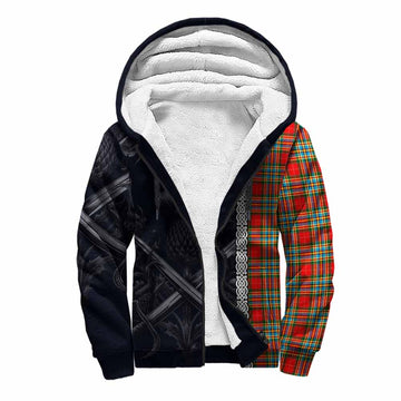 Chattan Tartan Sherpa Hoodie with Family Crest Cross Sword Thistle Celtic Vibes