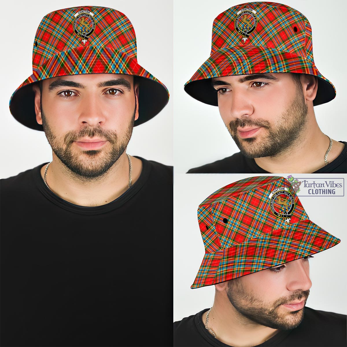 Tartan Vibes Clothing Chattan Tartan Bucket Hat with Family Crest