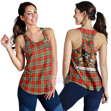 Chattan Tartan Women's Racerback Tanks with Family Crest and Bearded Skull Holding Bottles of Whiskey