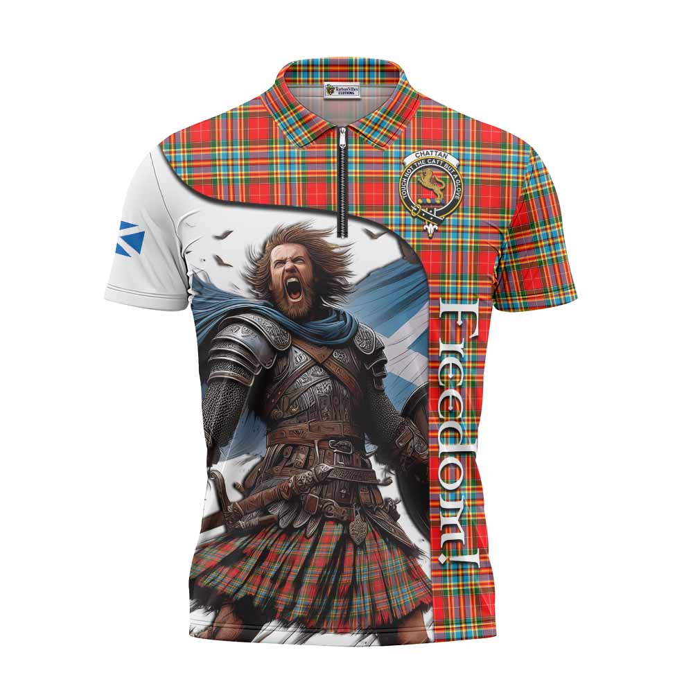 Tartan Vibes Clothing Chattan Crest Tartan Zipper Polo Shirt Inspired by the Freedom of Scottish Warrior