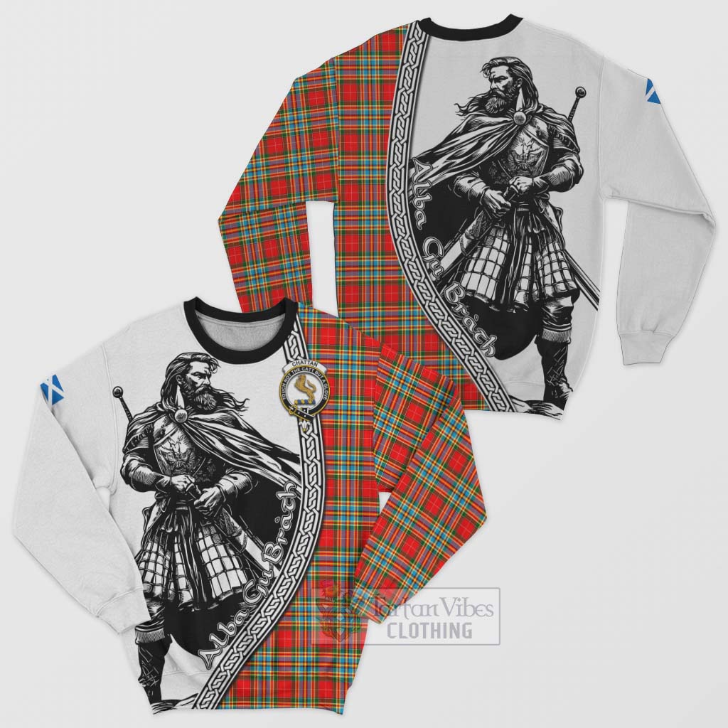 Chattan Tartan Clan Crest Sweatshirt with Highlander Warrior Celtic Style Unisex - Tartan Vibes Clothing