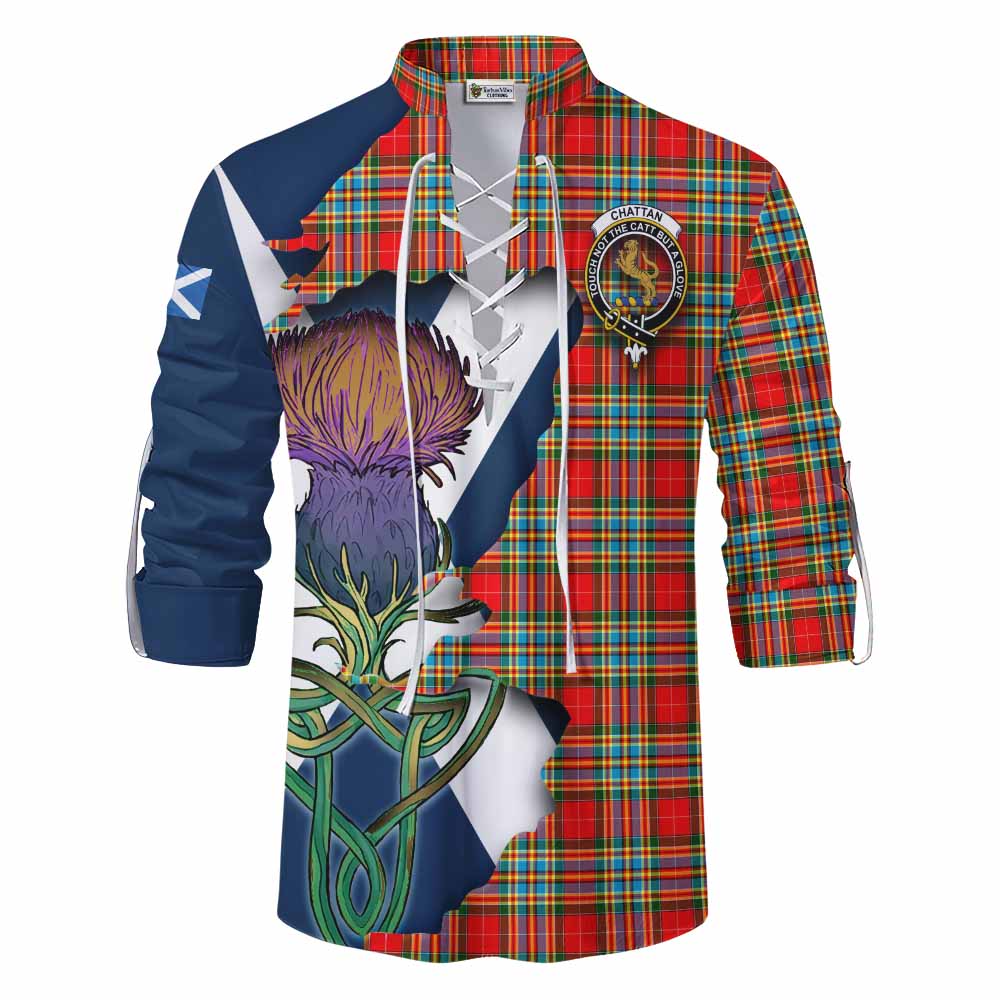 Chattan Tartan Family Crest Ghillie Kilt Shirt Scottish Thistle Celtic Inspired Men - Tartan Vibes Clothing