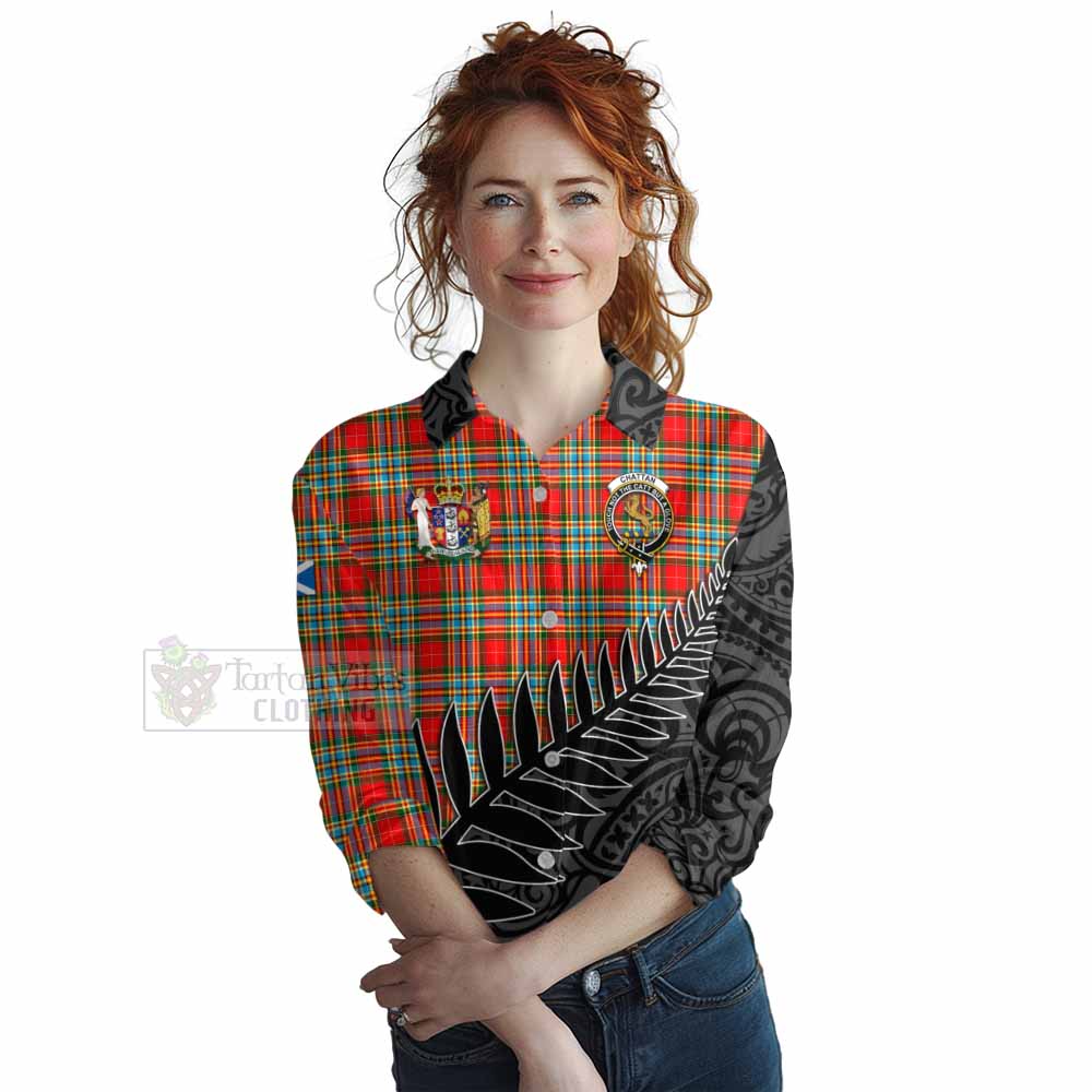 Tartan Vibes Clothing Chattan Crest Tartan Women's Casual Shirt with New Zealand Silver Fern Half Style