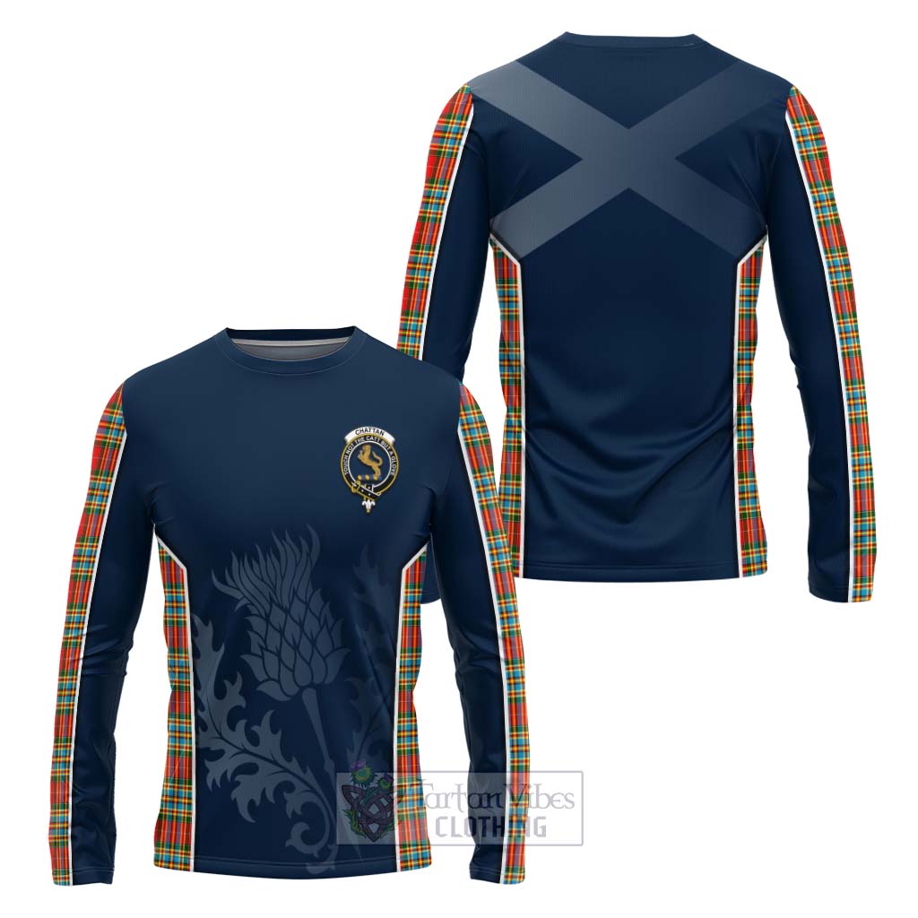 Tartan Vibes Clothing Chattan Tartan Long Sleeve T-Shirt with Family Crest and Scottish Thistle Vibes Sport Style