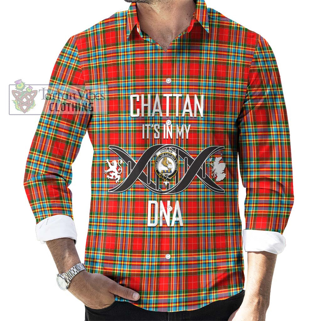 Chattan Tartan Long Sleeve Button Shirt with Family Crest DNA In Me Style Men's Shirt S - Tartanvibesclothing Shop