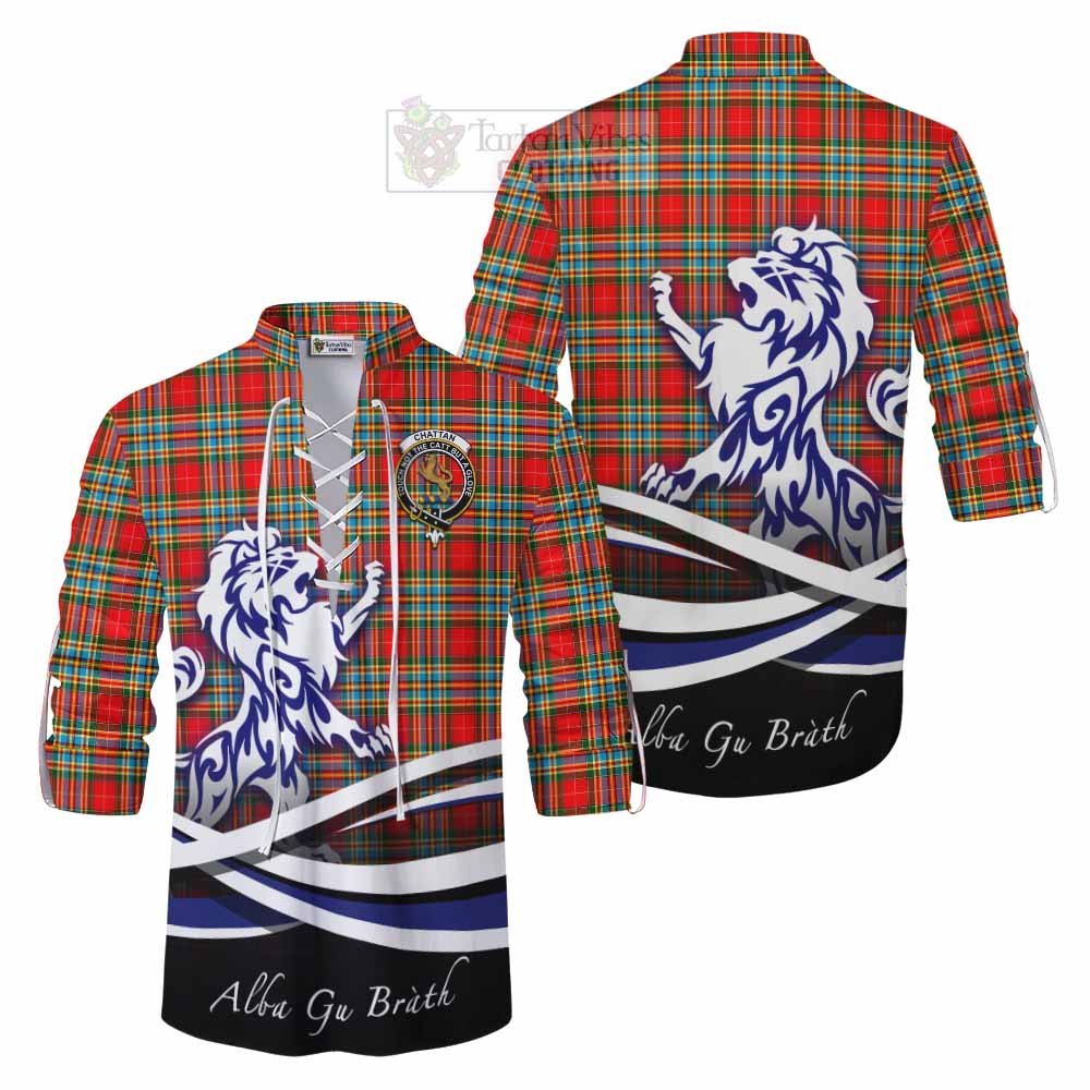 Tartan Vibes Clothing Chattan Tartan Ghillie Kilt Shirt with Alba Gu Brath Regal Lion Emblem