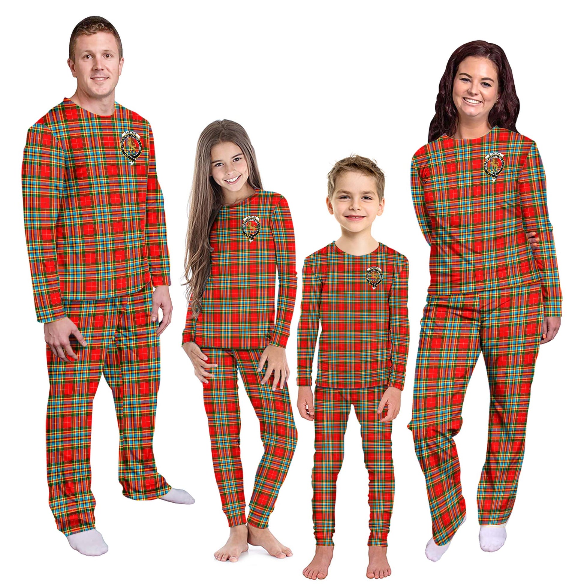 Chattan Tartan Pajamas Family Set with Family Crest - Tartanvibesclothing