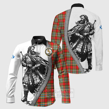 Chattan Tartan Clan Crest Long Sleeve Button Shirt with Highlander Warrior Celtic Style