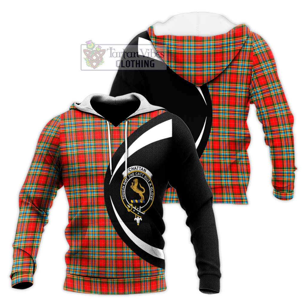 Chattan Tartan Knitted Hoodie with Family Crest Circle Style Unisex Knitted Pullover Hoodie - Tartan Vibes Clothing