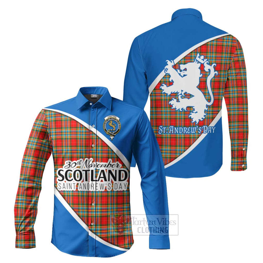 Tartan Vibes Clothing Chattan Family Crest Tartan Long Sleeve Button Shirt Celebrate Saint Andrew's Day in Style