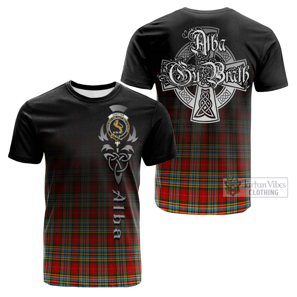 Tartan Vibes Clothing Chattan Tartan Cotton T-shirt Featuring Alba Gu Brath Family Crest Celtic Inspired