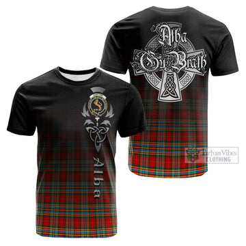 Chattan Tartan Cotton T-shirt Featuring Alba Gu Brath Family Crest Celtic Inspired