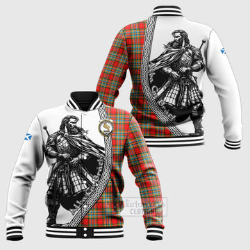 Chattan Tartan Clan Crest Baseball Jacket with Highlander Warrior Celtic Style Unisex - Tartan Vibes Clothing