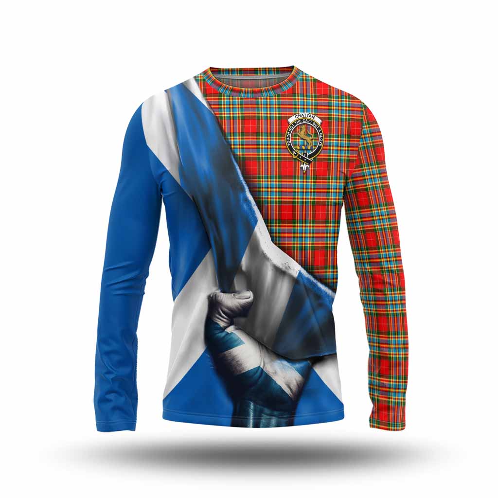 Tartan Vibes Clothing Chattan Tartan Long Sleeve T-Shirt with Family Crest Scotland Patriotic Style