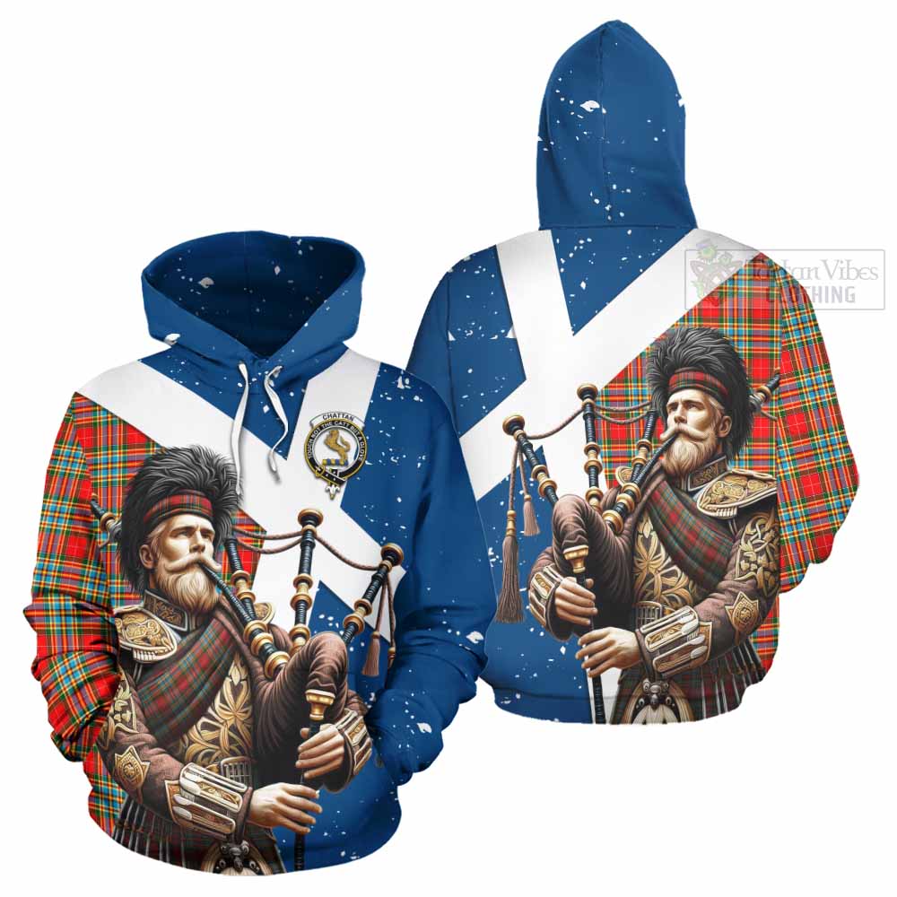 Tartan Vibes Clothing Chattan Tartan Hoodie with Family Crest Scottish Bagpiper Vibes