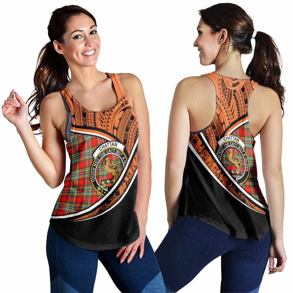 Tartan Vibes Clothing Chattan Crest Tartan Women's Racerback Tanks with Maori Tattoo Style - Orange Version