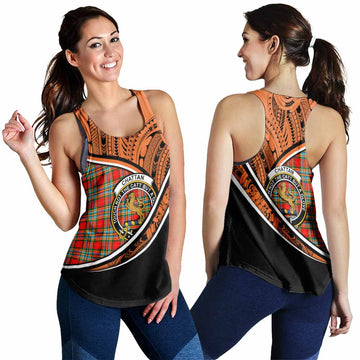 Chattan Crest Tartan Women's Racerback Tanks with Polynesian Vibes Style - Orange Version