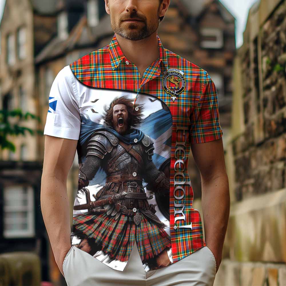 Tartan Vibes Clothing Chattan Crest Tartan Short Sleeve Button Shirt Inspired by the Freedom of Scottish Warrior