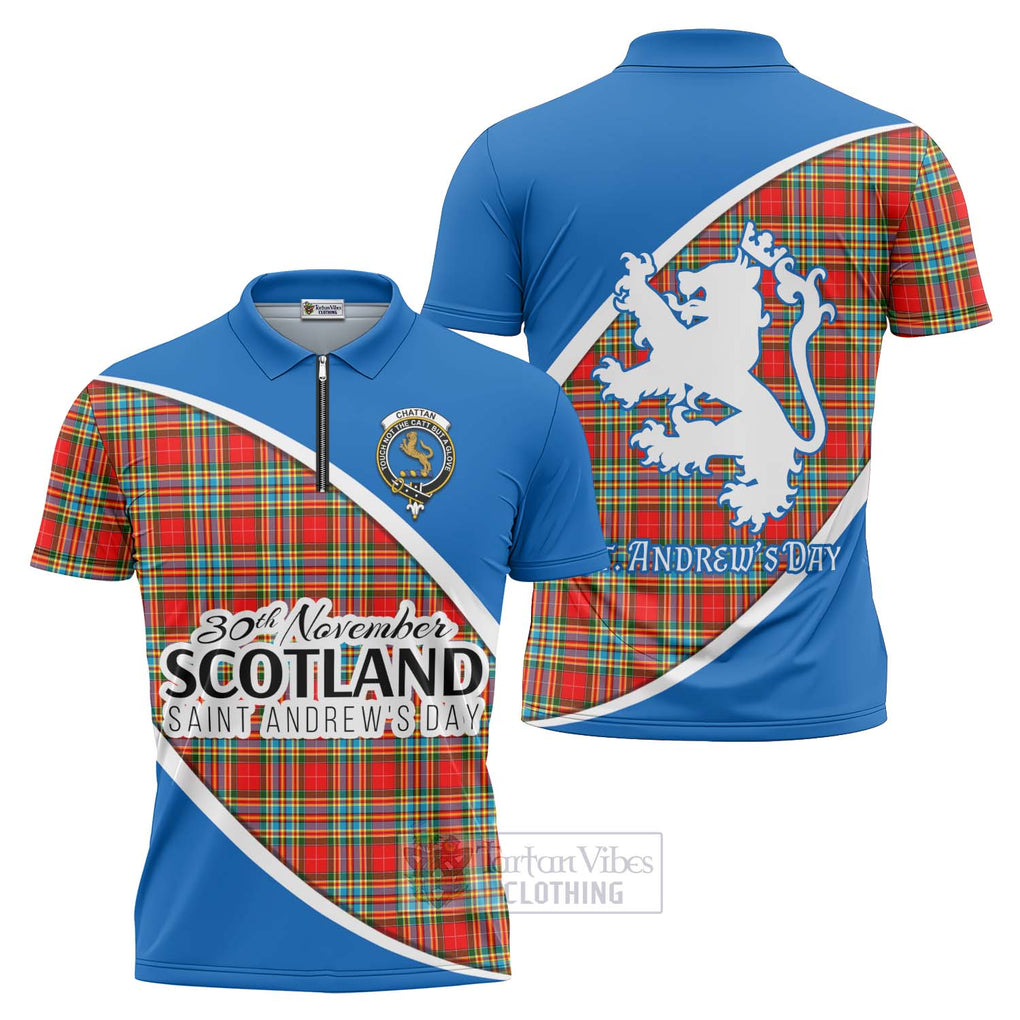 Tartan Vibes Clothing Chattan Family Crest Tartan Zipper Polo Shirt Celebrate Saint Andrew's Day in Style