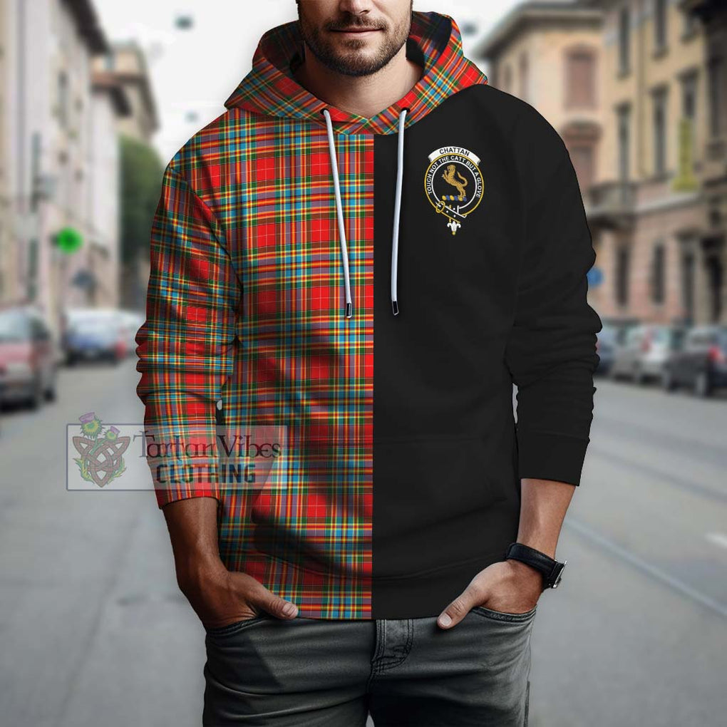 Chattan Tartan Hoodie with Family Crest and Half Of Me Style Zip Hoodie - Tartanvibesclothing Shop