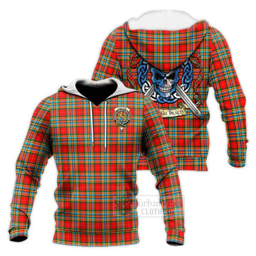 Chattan Tartan Knitted Hoodie with Family Crest Celtic Skull Style