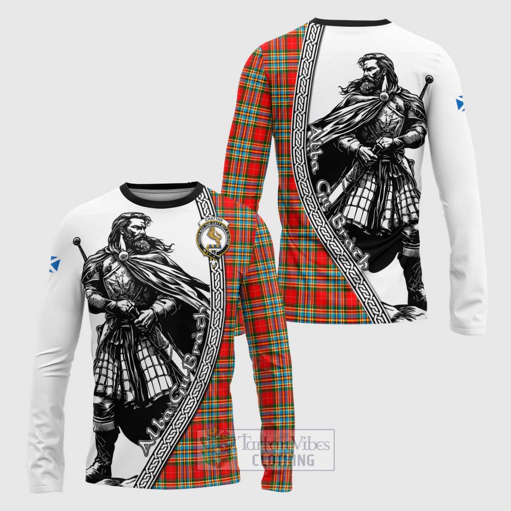 Tartan Vibes Clothing Chattan Tartan Clan Crest Long Sleeve T-Shirt with Highlander Warrior Celtic Style