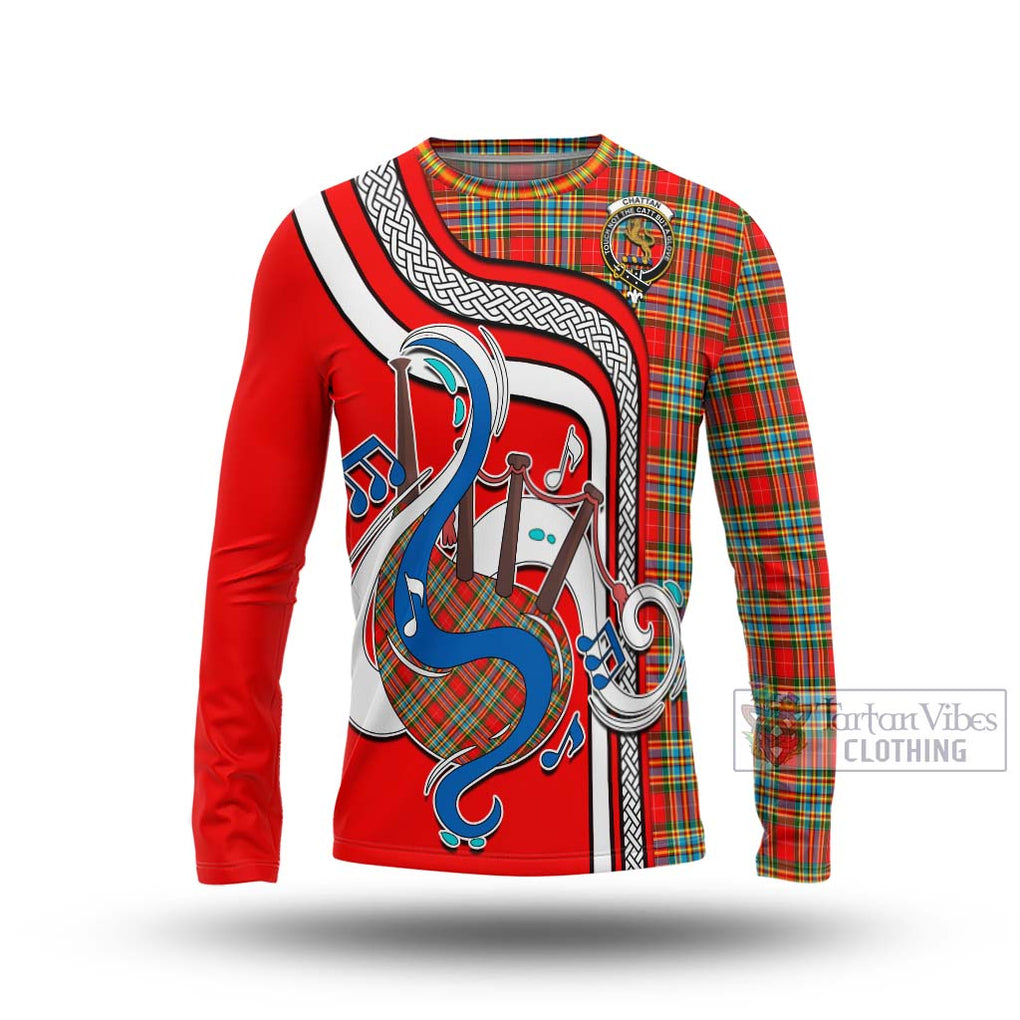 Tartan Vibes Clothing Chattan Tartan Long Sleeve T-Shirt with Epic Bagpipe Style