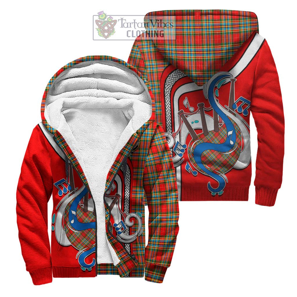 Chattan Tartan Sherpa Hoodie with Epic Bagpipe Style Unisex S - Tartanvibesclothing Shop