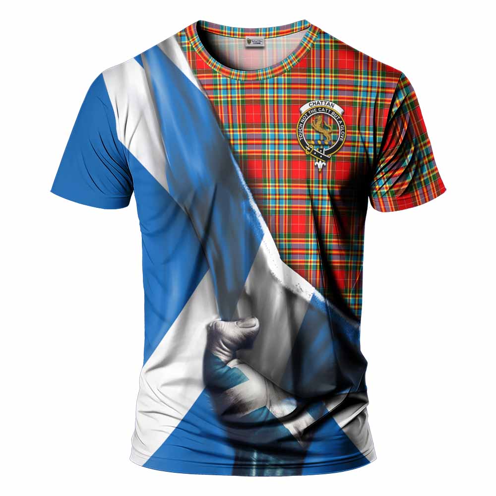 Tartan Vibes Clothing Chattan Tartan T-Shirt with Family Crest Scotland Patriotic Style