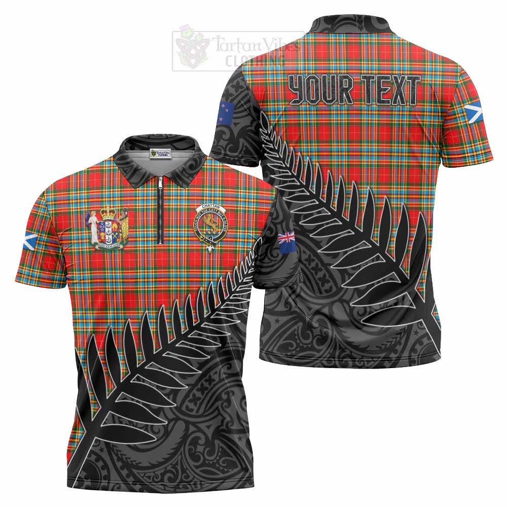 Tartan Vibes Clothing Chattan Crest Tartan Zipper Polo Shirt with New Zealand Silver Fern Half Style