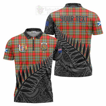 Chattan Crest Tartan Zipper Polo Shirt with New Zealand Silver Fern Half Style