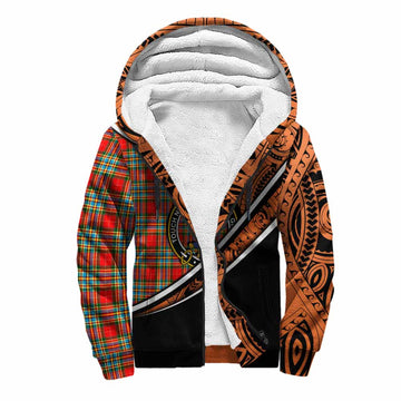 Chattan Crest Tartan Sherpa Hoodie with Polynesian Vibes Style - Orange Version