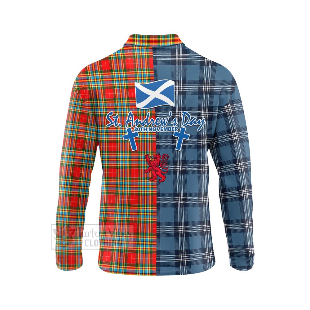 Tartan Vibes Clothing Chattan Tartan Long Sleeve Polo Shirt Happy St. Andrew's Day Half Tartan Style