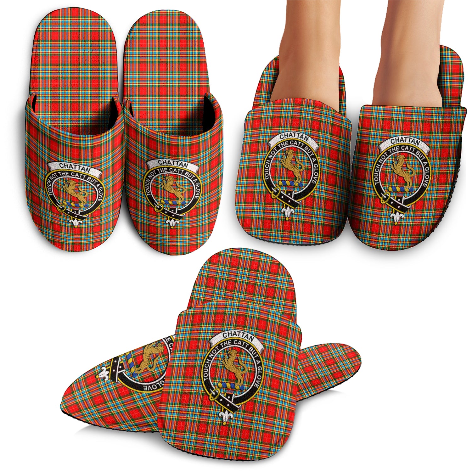 Chattan Tartan Home Slippers with Family Crest - Tartanvibesclothing