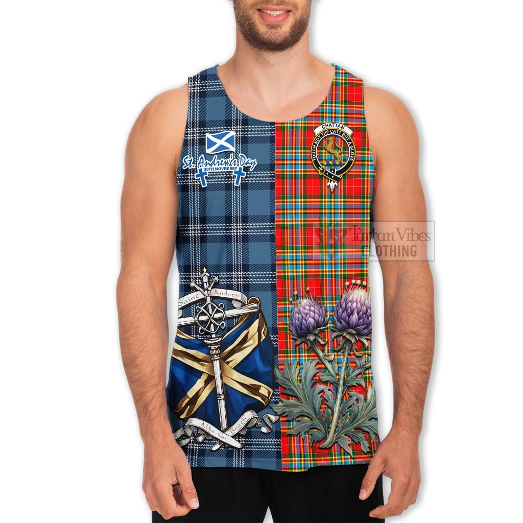 Tartan Vibes Clothing Chattan Tartan Men's Tank Top Happy St. Andrew's Day Half Tartan Style