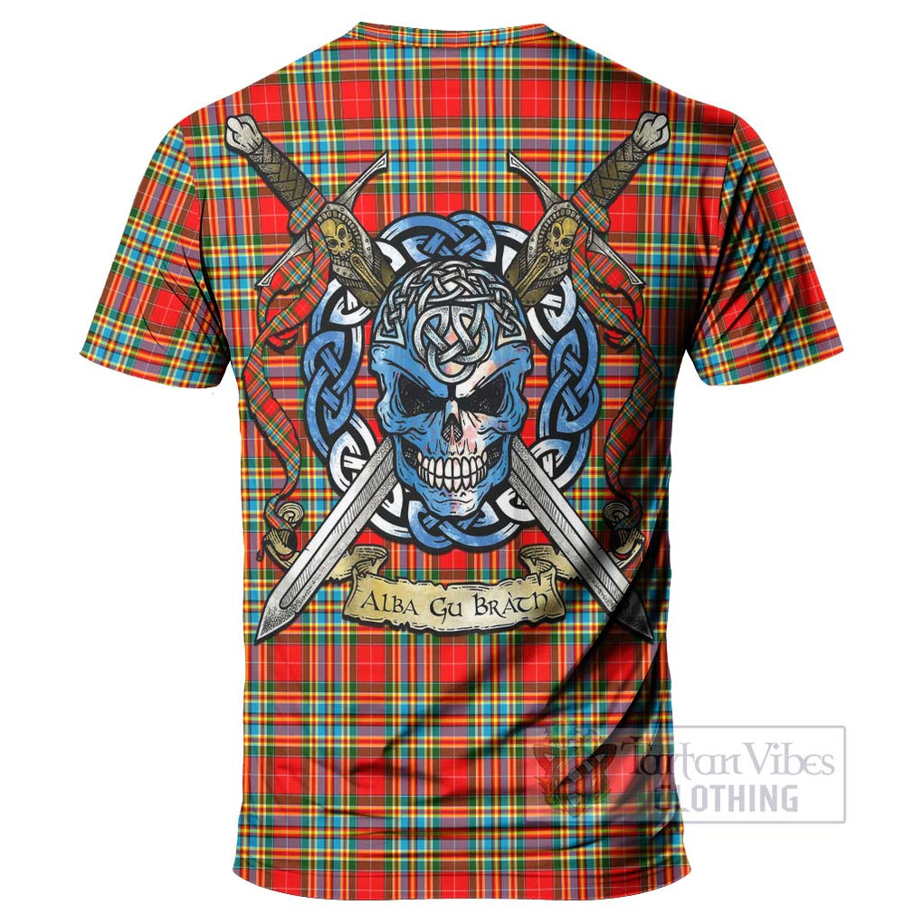 Tartan Vibes Clothing Chattan Tartan T-Shirt with Family Crest Celtic Skull Style